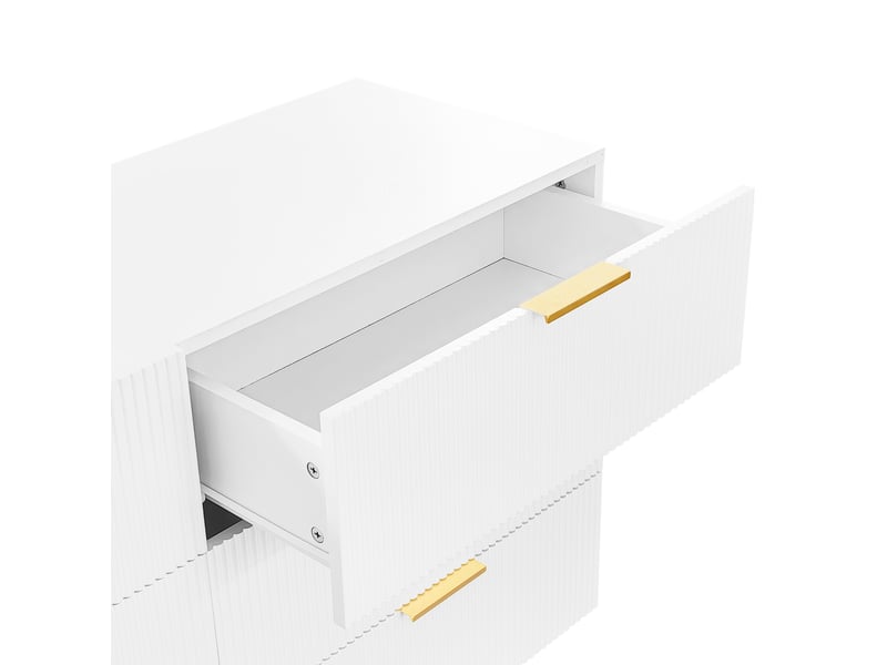  Chiffonnier 120x40x77 cm, commode avec 6  tiroirs, style moderne, aggloméré, blanc+doré  - Conforama R