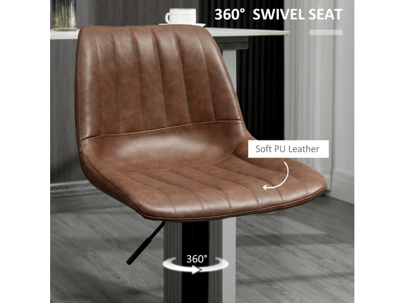  Tabouret de bar pivotant réglable en lot de 2 avec dossier et repose-pieds, en cuir synthétique marron  - Conforama E