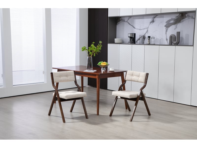  Chaises de salle à manger pliantes lot de 2 avec coussin et dossier rembourré  - bois, velours - crème  - Conforama B