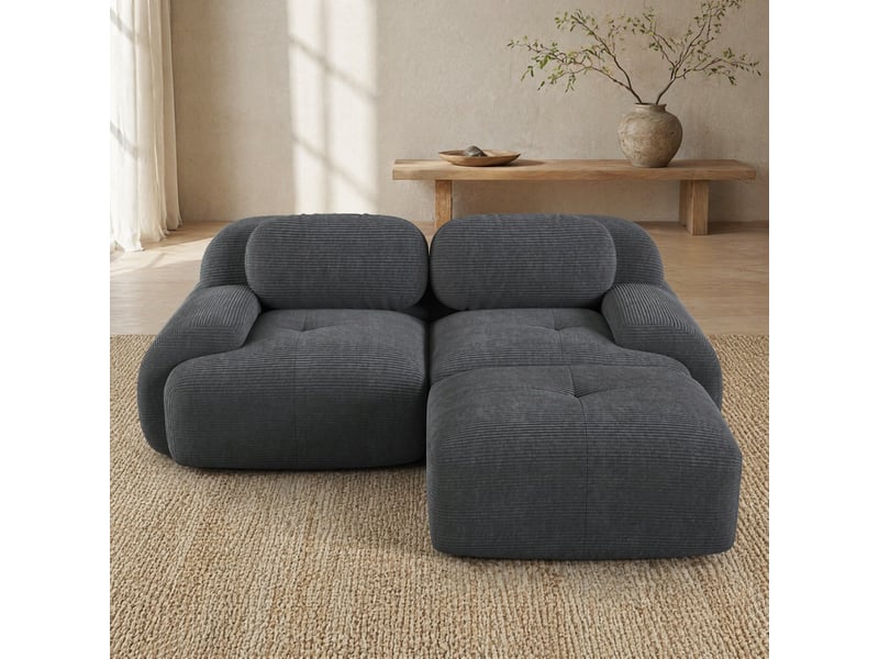 Canapé d'angle 208x178x70 cm modulable en corduroy gris avec accoudoirs arrondis - Conforama E