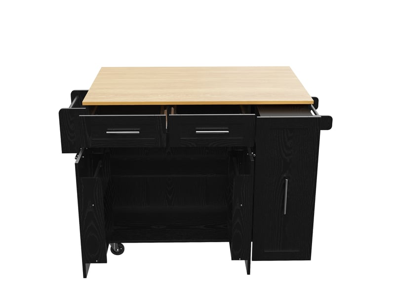  Desserte de cuisine 134,5 x 46 x 90,5 cm noire, mdf et métal, plateau pliant avec rangement sur roulettes  - Conforama D