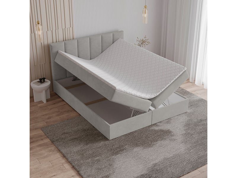  Boxspring meril 200x200 cm, lit complet avec matelas, gris  - Conforama C