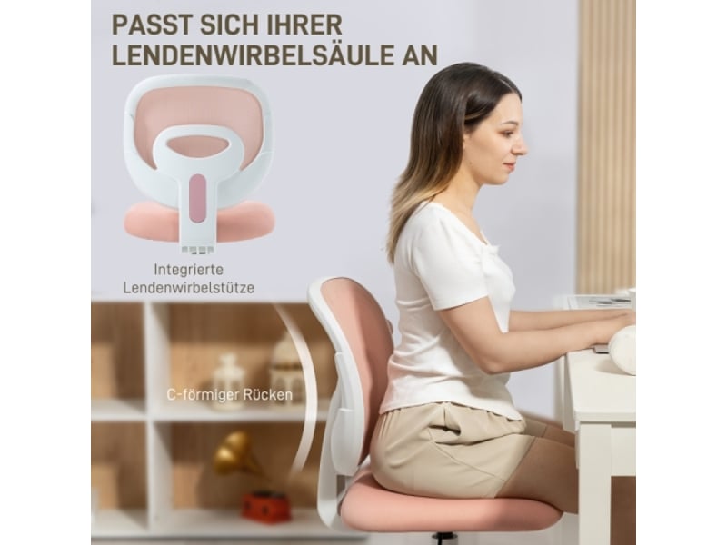  Chaise de bureau ergonomique avec dossier en c, réglable en hauteur, rose  - Conforama D