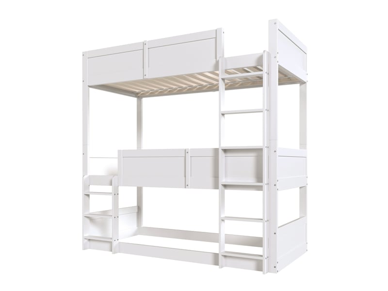  Lit superposé enfant triple 90x200 cm – blanc – modulable en lit simple et lit superposé bas – sans matelas  - Conforama D