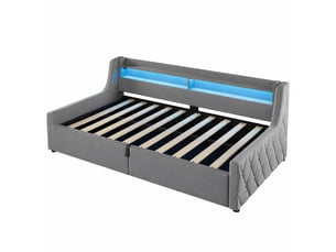 Lit coffre 90 x 200 cm en velours gris avec ouverture hydraulique et éclairage led multicolore, sans matelas