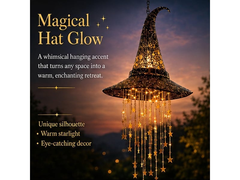  Décoration halloween suspendue, chapeau de sorcière lumineux led pour porche, entrée, terrasse, jardin et extérieur, court  - Conforama E