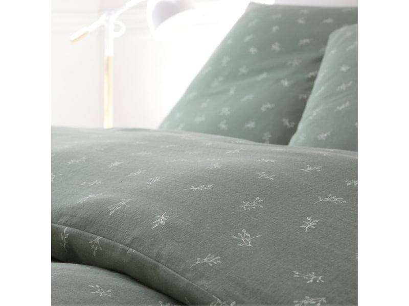  Parure housse de couette 260x240cm + 2 taies 100% gaze de coton vert de gris fleurie - geode GEODE - Conforama C