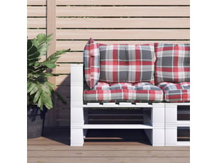 Lot de 3 coussins de palette, coussins de canapé motif à carreaux rouge tissu cf59682