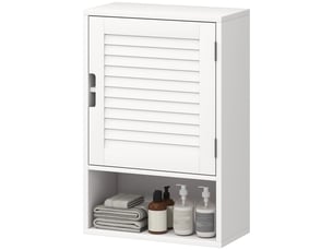 Armoire murale salle de bain blanche 40 x 20 x 60 cm, porte à persiennes et compartiment ouvert