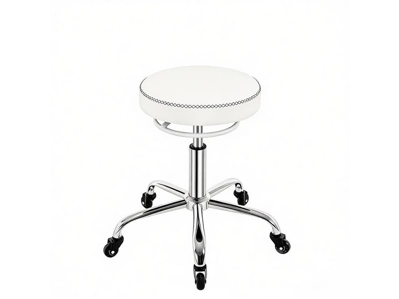  Tabouret de bureau à roulettes pivotant 360° réglable - lpospi - métal et similicuir blanc, 49 × 46-58 × 49 cm  - Conforama A
