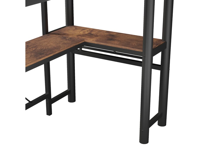  Lit mezzanine 2 places 90x200 cm en métal et mdf noir, avec bureau, double échelle et garde-corps haut, sans matelas  - Conforama D
