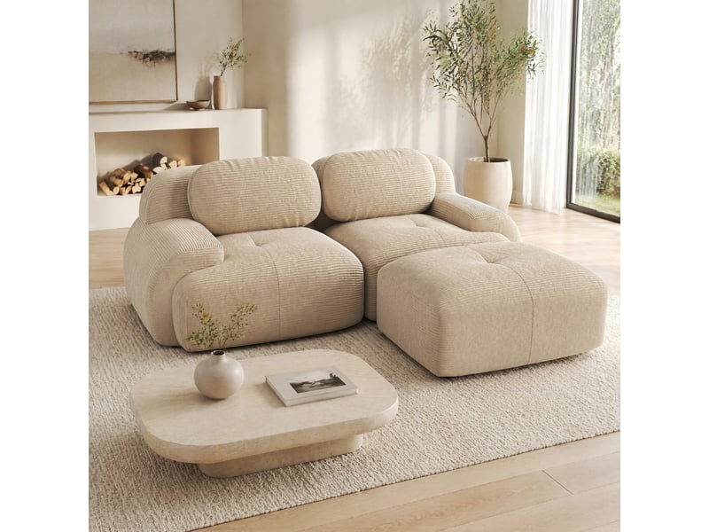  Canapé d'angle modulaire modenvie 2 places en velours côtelé beige 208 x 178 x 70 cm  - Conforama D
