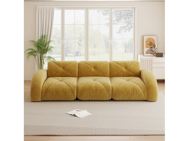  Canapé modulable 3 places sans cadre en chenille jaune - 281 x 95 x 76 cm  - Conforama D