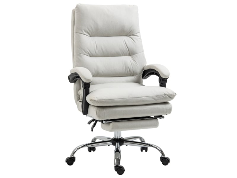 Chaise de bureau massante, inclinable à 135°, similicuir crème, réglable, 120 kg, 65x72x109-117 cm - Conforama A