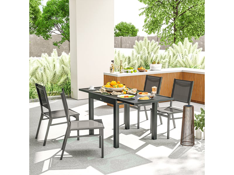  Table de jardin extensible aluminium gris, noir 160x80x75cm  - Conforama C