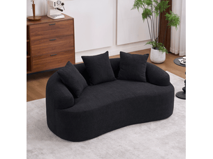 Canapé 2 places, assise généreuse, coussins fournis, allure contemporaine, meuble de salon, revêtement chenille, noir