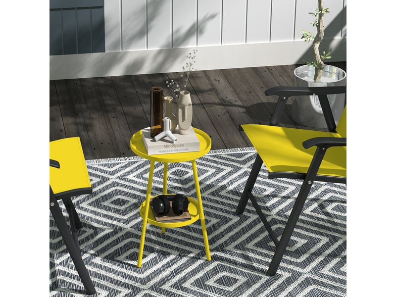 Petite table d'appoint ronde à 2 niveaux table de jardin pour terrasse salon balcon en métal ø 32 x 51 cm jaune - Conforama D