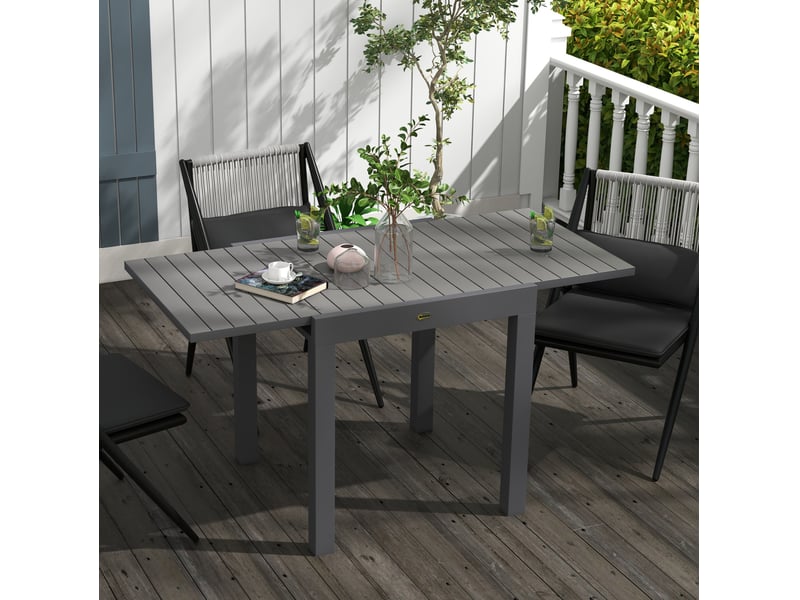 Table de jardin extensible en aluminium gris, 81 à 162 cm, 6 places, plateau à lattes pour vos repas extérieurs - Conforama B