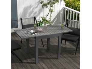 Table de jardin extensible en aluminium gris, 81 à 162 cm, 6 places, plateau à lattes pour vos repas extérieurs