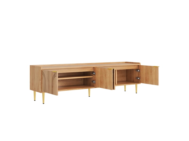  Meuble tv 170x35x47,5 cm – portes texturées – pieds et poignées dorés – chic moderne  - Conforama E