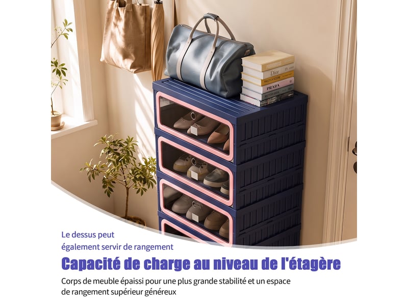  Meuble à chaussures pliable - 45x34,5x105,5 cm - meuble de rangement à 1 colonne et 6 niveaux - bleu et rose  - Conforama D
