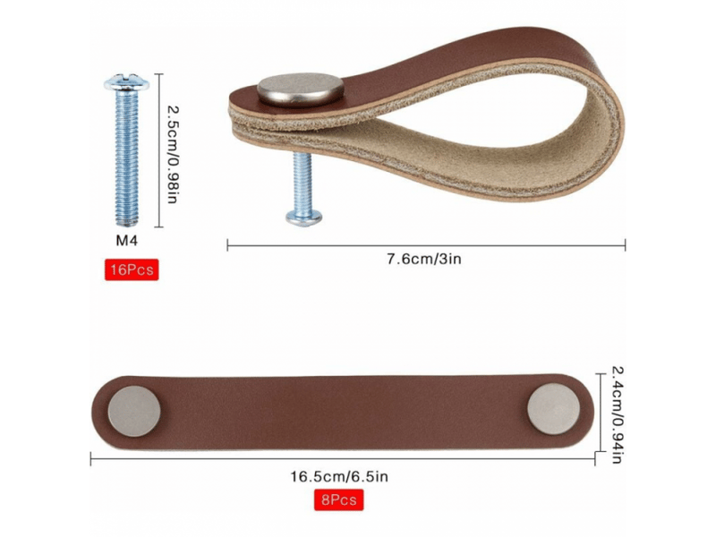  Tirateur pour porte coulissante - tirateur pour meuble - cuir synthétique - 8 pièces - 128 mm - marron  - Conforama E