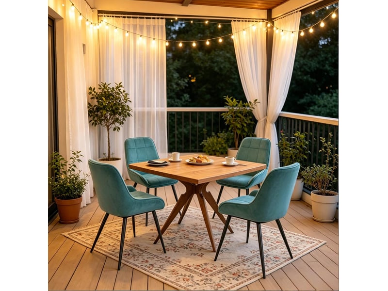  Chaises de salle à manger lot de 4 52.5×43×81.5cm dossier arrondi cadre acierlique turquoise  - Conforama E