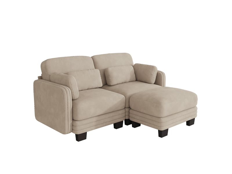  Canapé d'angle modulable 2 places 176x143x88 cm en chenille café clair  - Conforama A