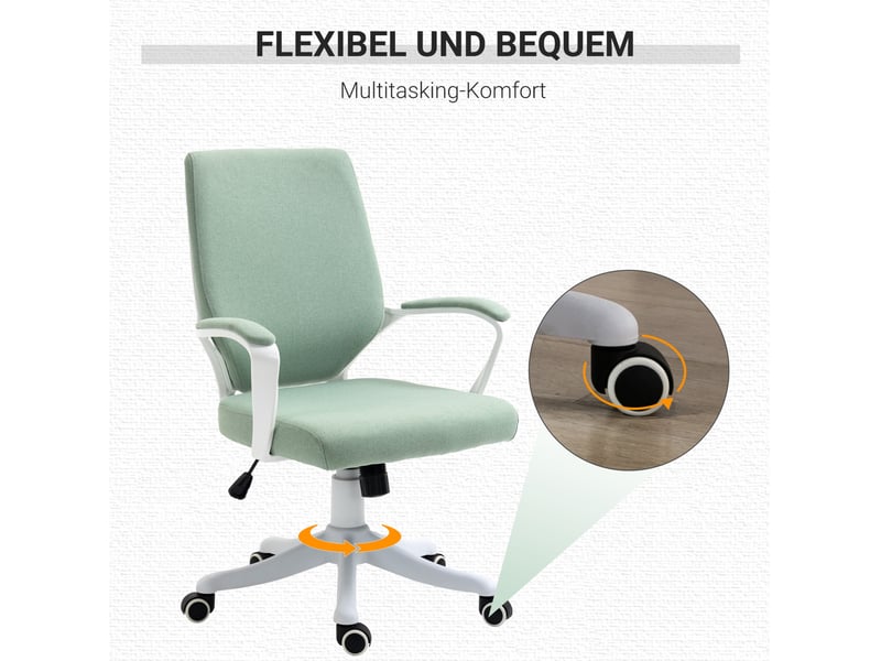  Chaise de bureau ergonomique avec soutien lombaire, hauteur réglable, bascule et roulettes en polyester vert  - Conforama D
