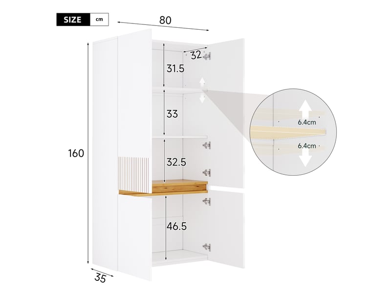  Armoire de rangement haute 80x35x160cm, 1 tablette ajustable, 4 portes à motifs striés, bureau ou entrée, meuble haut pour le séjour  - Conforama D