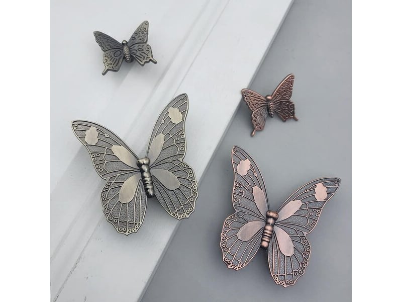 Lot de 4 tirants rétro en forme de papillon, poignées décoratives en métal bronze avec écart de 32 mm  - Conforama E