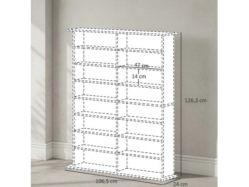  Meuble de rangement cd dvd blu-ray 106,5x24x126,3 cm 16 compartiments et 12 tablettes réglables panneau de particules bois naturel  - Conforama E