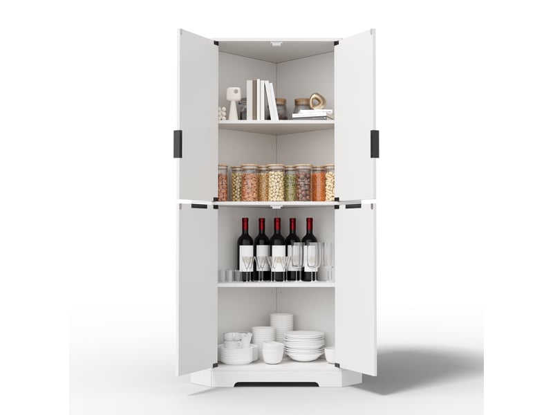  Buffet d'angle - 60x60x172cm - armoire colonne avec 4 portes cannelées ondulées, étagères réglables, anti-basculement - blanc  - Conforama A