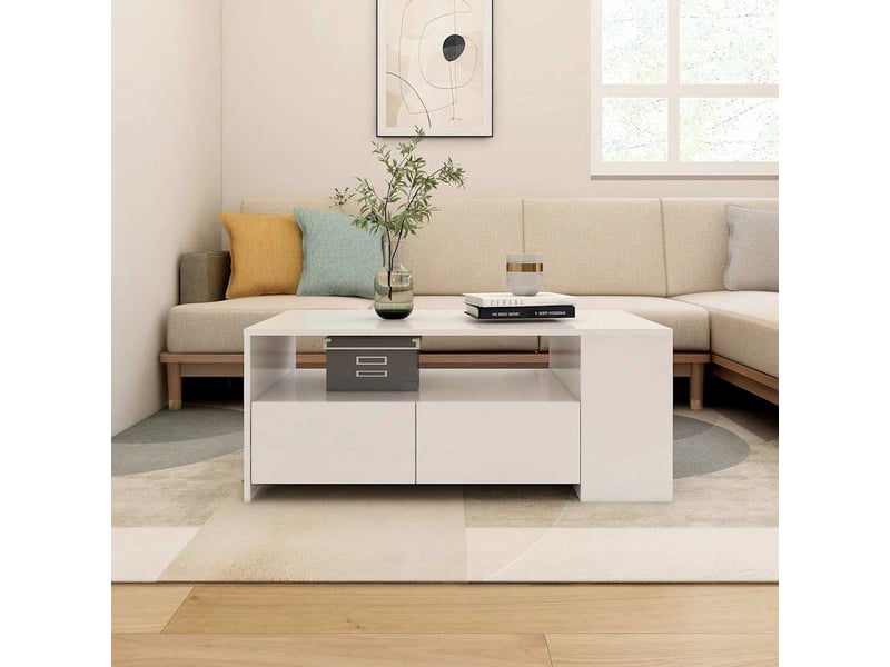  Table basse - table de salon - table à thé blanc 102x55x42 cm bois d'ingénierie  - Conforama B