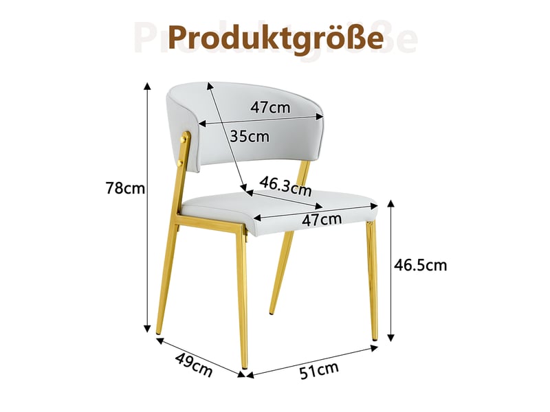  Chaises de salle à manger lot de 2 à dossier courbé rembourré  - pieds en métal, pu gris clair  - Conforama D