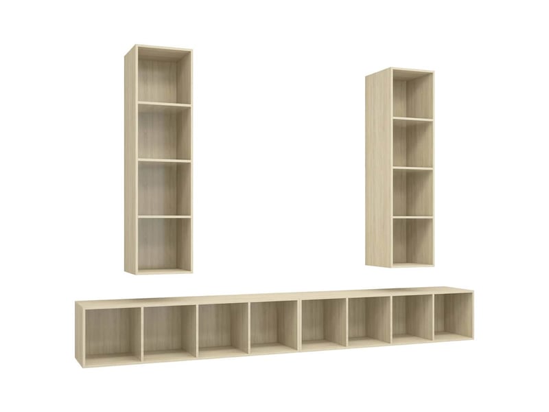  Lot de 4 meuble tv mural, meuble tv suspendu chêne sonoma bois d'ingénierie shl16887  - Conforama A