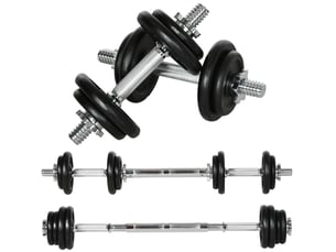 Set d'haltères réglables 20 kg 95 x 16 x 16 cm noir en fer, haltères courts et barre longue avec raccord