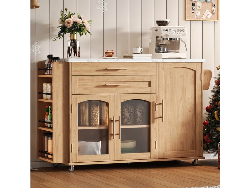  Îlot de cuisine mobile 138x70x90 cm naturel avec plateau rabattable  - Conforama E