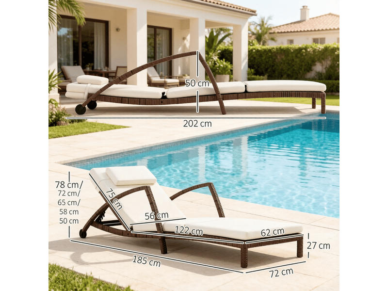 Bain de soleil transat à roues chaise lounge roues usage extérieur lit de repos moderne un seul exemplaire - Conforama C