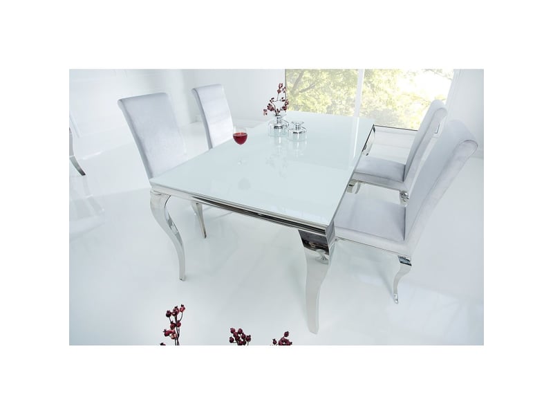  Table de salle à manger velena – acier argenté et verre opale – 180 cm – style baroque moderne  - Conforama D