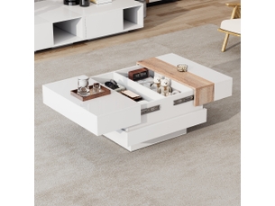 Table basse carrée avec 2 compartiments et plateau coulissant, rangement discret, salon, 70 × 70 × 39 cm - uvrion