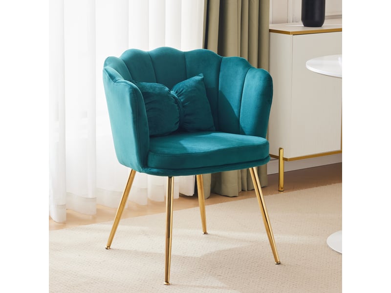  Fauteuil velours moderne dossier pétale pieds dorés coussin papillon salon chambre  - Conforama B