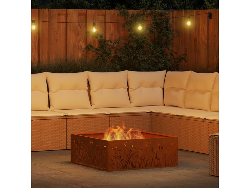  Brasero exterieur, foyer rouillé 80x80x30 cm acier patiné  - Conforama D