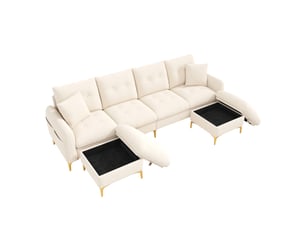 Canapé modulable 4 places 263x137x85 cm avec 2 poufs de rangement beige