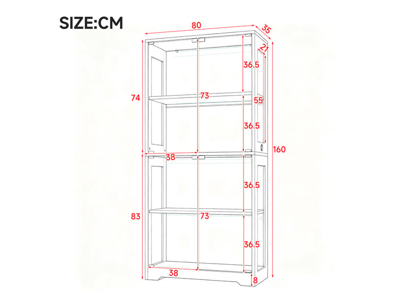  Vitrine led en verre trempé, 3 couleurs, capteurtactile, socle rond, parois acrylique, push-to-open, 80x35x160cm, blanc  - Conforama C