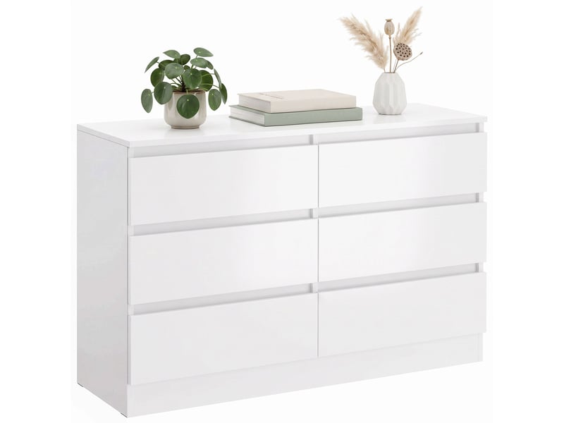  Commode à 6 tiroirs pour chambre et salon, 100 x 35 x 69 cm, blanche  - Conforama A