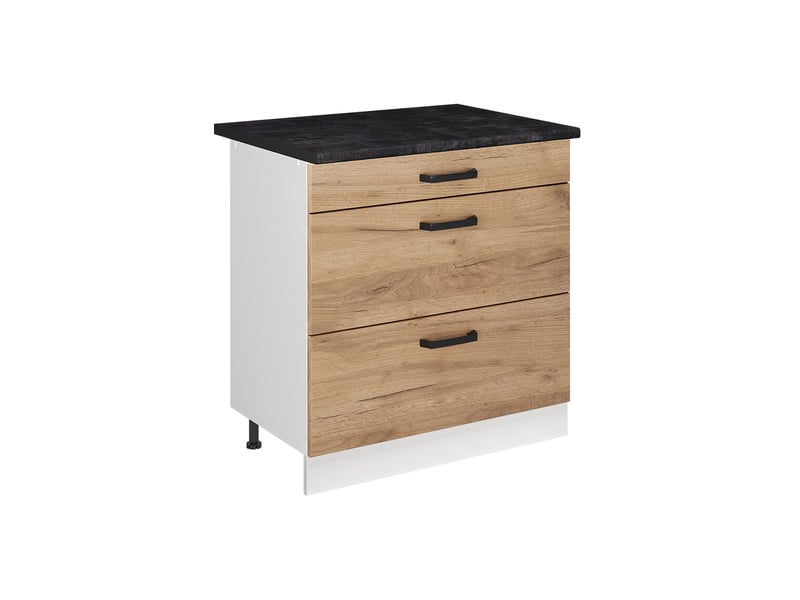  Vicco meuble cuisine, chêne doréblanc, 80cm avec 3 tiroirs plan de travail anthracite  - Conforama A