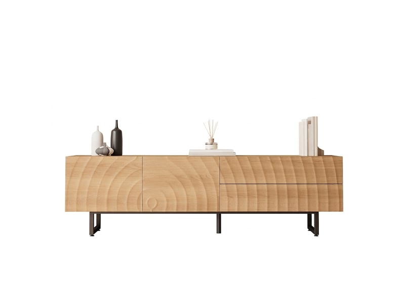  Meuble tv scandinave 180 cm effet bois naturel avec texture 3d et pieds en métal noir  - Conforama A