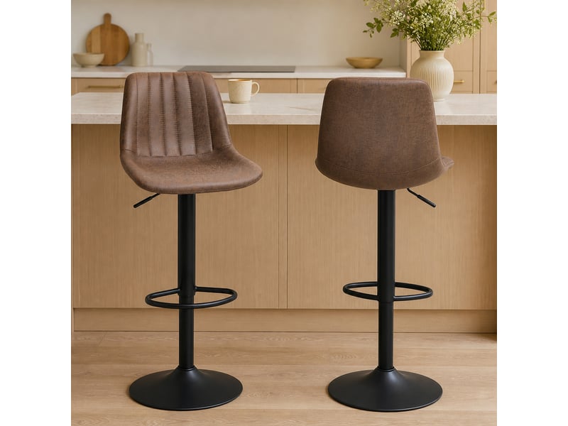  Lot de 2 tabourets de bar style vintage hauteur réglable pivotant avec repose-pied marron  - Conforama C