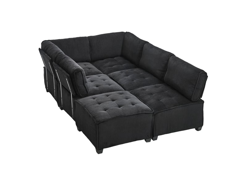  Canapé modulaire 6 places 308x154x81,99 cm structure bois et métal noir  - Conforama A